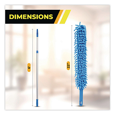 Flexible Wand Duster with Microfiber and Chenille Sleeve and 6 ft Telescopic Pole, 2/Kit (GRI1756F2PK)