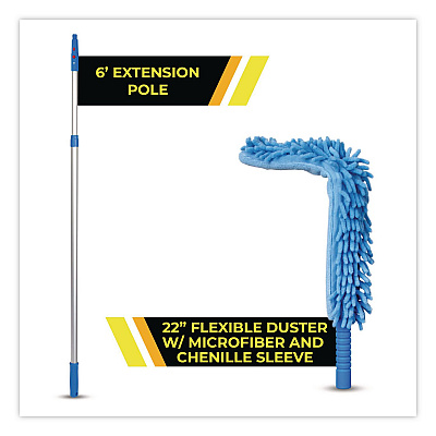 Flexible Wand Duster with Microfiber and Chenille Sleeve and 6 ft Telescopic Pole, 2/Kit (GRI1756F2PK)