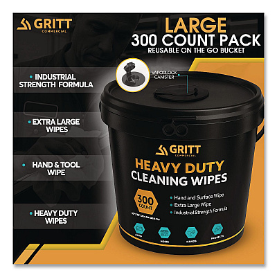 Heavy-Duty Cleaning Wipes, 10 x 12, Citrus, White, 300 Wipes/Bucket, 4 Buckets/Carton (GRI63004)