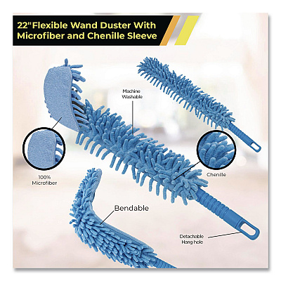 Flexible Wand Duster with Microfiber and Chenille Sleeve, 22" Length (GRI176)