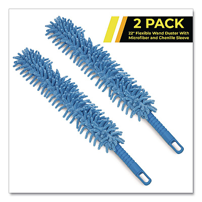 Flexible Wand Duster with Microfiber and Chenille Sleeve, 22" Length, 2/Pack (GRI1762PK)