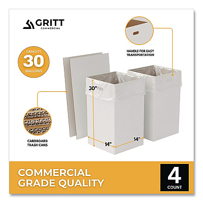 30 Gallon Corrugated Cardboard Trash Can and Recycling Container, White, 4/Carton (GRI52030G4)