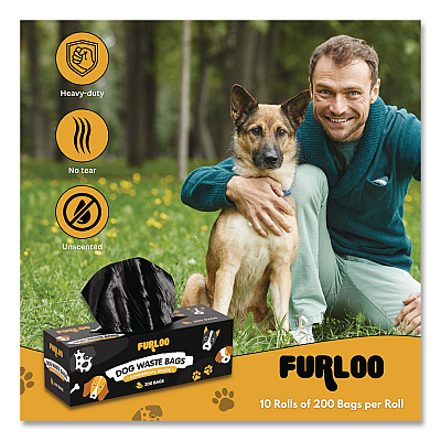 Commercial Grade Dog Waste Station Refill Bags, Open-Face, 8" x 13", Black, 200 Bags/Roll, 10/Carton (FLO210)