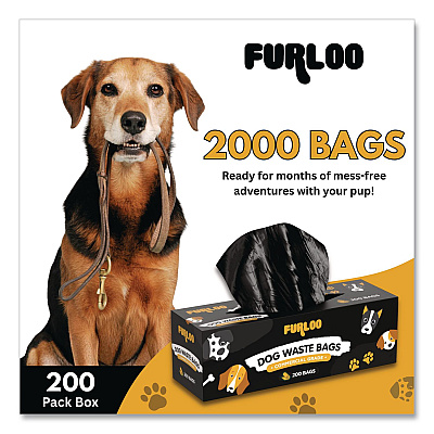 Commercial Grade Dog Waste Station Refill Bags, Open-Face, 8" x 13", Black, 200 Bags/Roll, 10/Carton (FLO210)