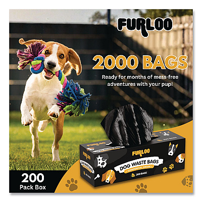 Commercial Grade Dog Waste Station Refill Bags, Open-Face, 8" x 13", Black, 200 Bags/Roll, 10/Carton (FLO210)
