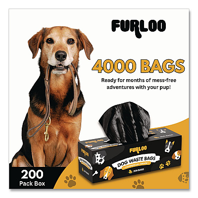 Commercial Grade Dog Waste Station Refill Bags, Open-Face, 8" x 13", Black, 200 Bags/Roll, 20/Carton (FLO220)