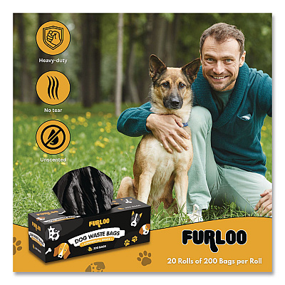 Commercial Grade Dog Waste Station Refill Bags, Open-Face, 8" x 13", Black, 200 Bags/Roll, 20/Carton (FLO220)