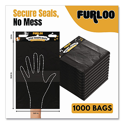 Pet Waste Station Header Heavy-Duty Leak-Resistant Dog Waste Refill Bags, Open-Face, 8.5" x 13.4", Black, 1000 Bags/Carton (FLO2110)