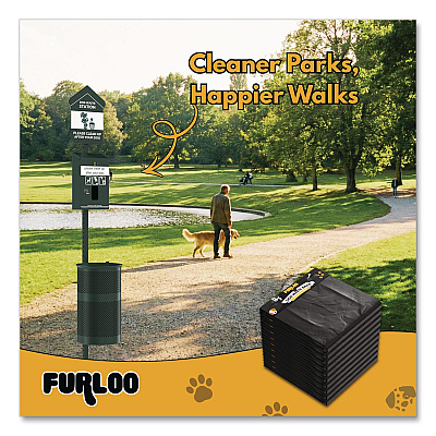 Pet Waste Station Header Heavy-Duty Leak-Resistant Dog Waste Refill Bags, Open-Face, 8.5" x 13.4", Black, 1000 Bags/Carton (FLO2110)