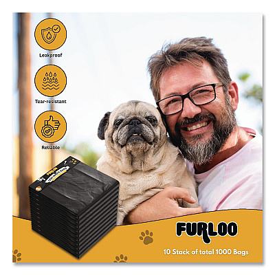 Pet Waste Station Header Heavy-Duty Leak-Resistant Dog Waste Refill Bags, Open-Face, 8.5" x 13.4", Black, 1000 Bags/Carton (FLO2110)