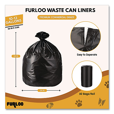 13-Gallon Heavy Duty Dog Waste Station Can Liners, Open-Face, 13 gal, 26" x 33", Black, 50 Bags (FLO22)