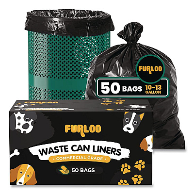 13-Gallon Heavy Duty Dog Waste Station Can Liners, Open-Face, 13 gal, 26" x 33", Black, 50 Bags (FLO22)