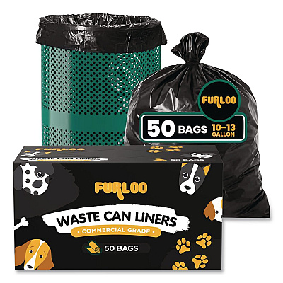 13-Gallon Heavy Duty Dog Waste Station Can Liners, Open-Face, 13 Gallons, 26" x 33", Black, 50 Bags/Roll, 2/Pack (FLO222PK)
