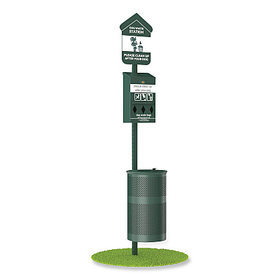 Pet Waste Station Starter Kit with Roll Bag Dispenser, Bags and Liners, 11.5 gal, Top Door, Green (FLO1RSGB)