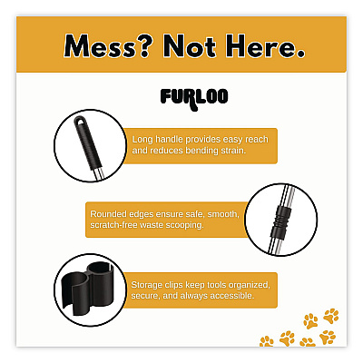 Dog Pooper Scooper Set with Heavy-Duty Metal Tray, Rake and Spade, 37.8" Length Black/Silver (FLO3)