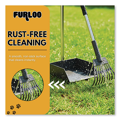 Dog Pooper Scooper Set with Heavy-Duty Metal Tray, Rake and Spade, 37.8" Length Black/Silver (FLO3)
