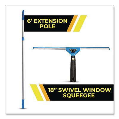 Pro Window Washing Kit with Swivel Squeegee and 6 ft Telescopic Pole, 18" Wide Blade (GRI1306F18)