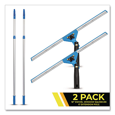 Pro Window Washing Kit with Swivel Squeegee and 6 ft Telescopic Pole, 18" Wide Blade, 2/Kit (GRI1306F182P)