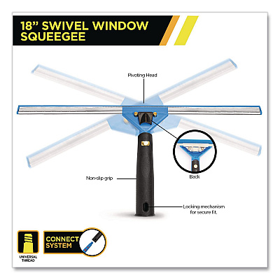 Pro Window Washing Kit with Swivel Squeegee and 6 ft Telescopic Pole, 18" Wide Blade, 3/Kit (GRI1306F183P)