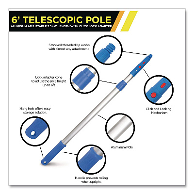 Pro Window Washing Kit with Swivel Squeegee and 6 ft Telescopic Pole, 18" Wide Blade, 3/Kit (GRI1306F183P)