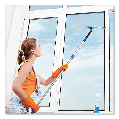 Pro Window Washing Kit with Swivel Squeegee and 6 ft Telescopic Pole, 18" Wide Blade, 3/Kit (GRI1306F183P)