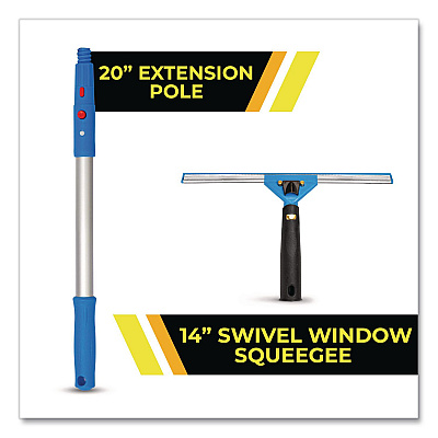 Pro Window Washing Kit with Swivel Window Squeegee and 20" Pole, 14" Wide Blade (GRI131)