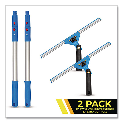 Pro Window Washing Kit with Swivel Window Squeegee and 20" Pole, 14" Wide Blade, 2/Kit (GRI1312PK)