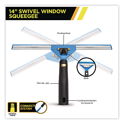 Pro Window Washing Kit with Swivel Window Squeegee and 20" Pole, 14" Wide Blade, 3/Kit (GRI1313PK)