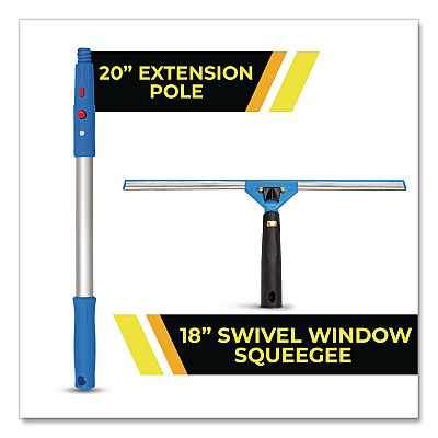 Pro Window Washing Kit with Swivel Window Squeegee and 20" Pole, 18" Wide Blade (GRI13118)