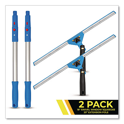 Pro Window Washing Kit with Swivel Window Squeegee and 20" Pole, 18" Wide Blade, 2/Kit (GRI131182PK)