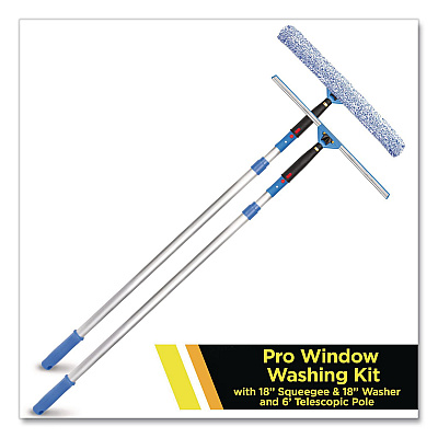 Pro Window Washing Kit with Squeegee, Washer and 6 ft Telescopic Pole, 18" Wide Blade (GRI1376F18)