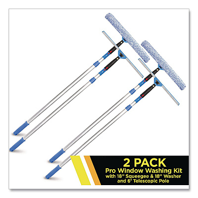 Pro Window Washing Kit with Squeegee, Washer and 6 ft Telescopic Pole, 18" Wide Blade, 2/Kit (GRI1376F182P)