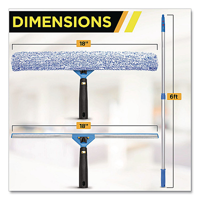Pro Window Washing Kit with Squeegee, Washer and 6 ft Telescopic Pole, 18" Wide Blade, 2/Kit (GRI1376F182P)