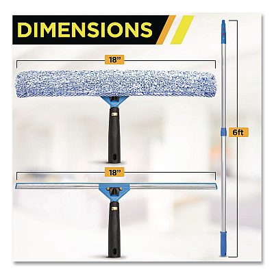 Pro Window Washing Kit with Squeegee, Washer and 6 ft Telescopic Pole, 18" Wide Blade, 3/Kit (GRI1376F183P)