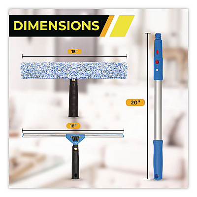 Pro Window Washing Kit with Squeegee, Washer and 20" Pole, 18" Wide Blade (GRI13818)