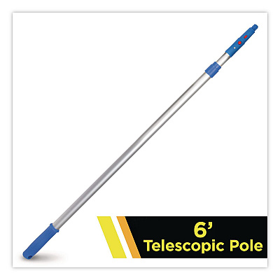 6 ft Telescopic Aluminum Extension Pole with Click/Lock Adapter Cone, 3.5 ft to 6 ft, Blue/Silver (GRI1066F)