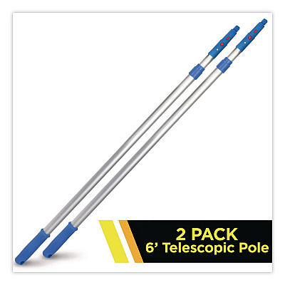 6 ft Telescopic Aluminum Extension Pole with Click/Lock Adapter Cone, 3.5 ft to 6 ft, Blue/Silver, 2/Pack (GRI1066F2PK)