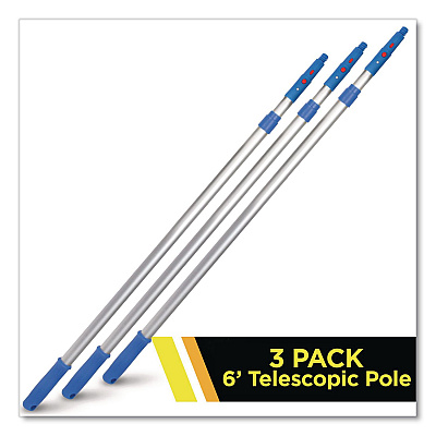 6 ft Telescopic Aluminum Extension Pole with Click/Lock Adapter Cone, 3.5 ft to 6 ft, Blue/Silver, 3/Pack (GRI1066F3PK)