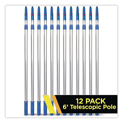 6 ft Telescopic Aluminum Extension Pole with Click/Lock Adapter Cone, 3.5 ft to 6 ft, Blue/Silver, 12/Carton (GRI1066F12PK)