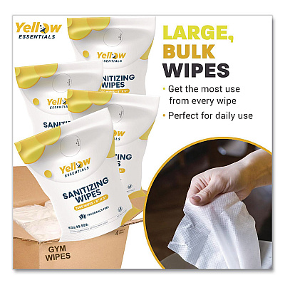 Yellow Essentials Sanitizing Wipes, 5 x 8, Unscented, White, 2,000/Refill Bag, 4 Refill Bags/Carton (YE00120004PK)