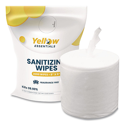 Yellow Essentials Sanitizing Wipes, 5 x 8, Unscented, White, 2,000 Wipes (YE0012000)