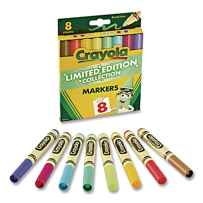 Crayola Ultra-Clean Washable Markers, Limited Edition Collection, Broad Bullet Tips, Assorted Colors, 8/Box (587746)