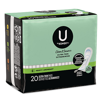 U by U by U by Kotex Security Ultra Thin Feminine Pads, Heavy Absorbency, 20/Pack, 8 Packs/Carton (53088CT)