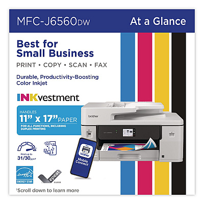 Brother MFC-J6560DW INKvestment AIO Printer, Copy/Fax/Print/Scan