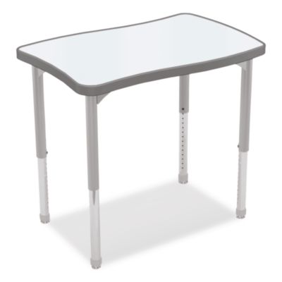 MooreCo Hierarchy Creator Rectangle Desk, 32.1 x 21.4 x 18 to 29, White Dry Erase/Platinum Legs, Ships in Two Boxes(Worksurface/Legs) (70529)