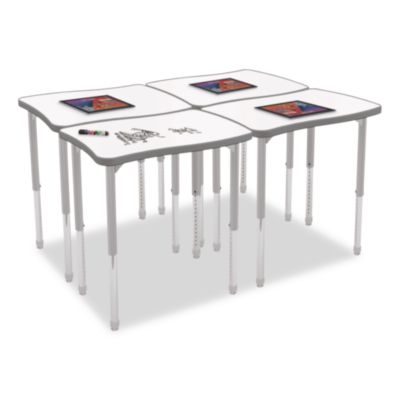 MooreCo Hierarchy Creator Rectangle Desk, 32.1 x 21.4 x 18 to 29, White Dry Erase/Platinum Legs, Ships in Two Boxes(Worksurface/Legs) (70529)