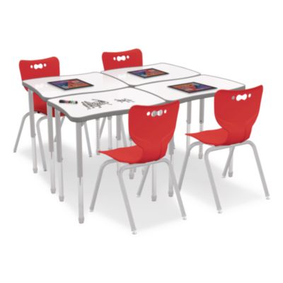 MooreCo Hierarchy Creator Rectangle Desk, 32.1 x 21.4 x 18 to 29, White Dry Erase/Platinum Legs, Ships in Two Boxes(Worksurface/Legs) (70529)