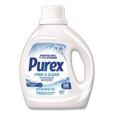 Purex Free and Clear Liquid Laundry Detergent, 58 Loads, Unscented, 66 oz Bottle, 6/Carton (05602CT)
