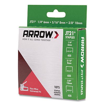 JT21 Standard Staples, 0.25" Leg/0.31" Leg/0.38" Leg, 0.44" Crown, Silver, 1,875/Box (21MP1AM)