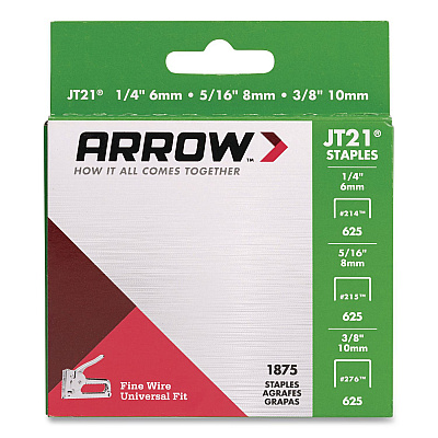 JT21 Standard Staples, 0.25" Leg/0.31" Leg/0.38" Leg, 0.44" Crown, Silver, 1,875/Box (21MP1AM)